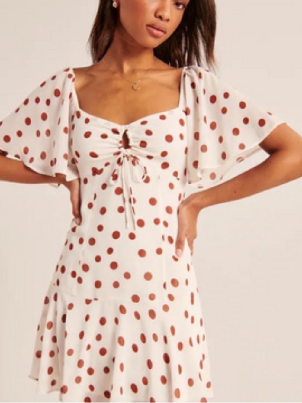 ABERCROMBIE & FITCH Polka Dot Flutter Sleeve Tiered Summer Cottage Mini Dress XL